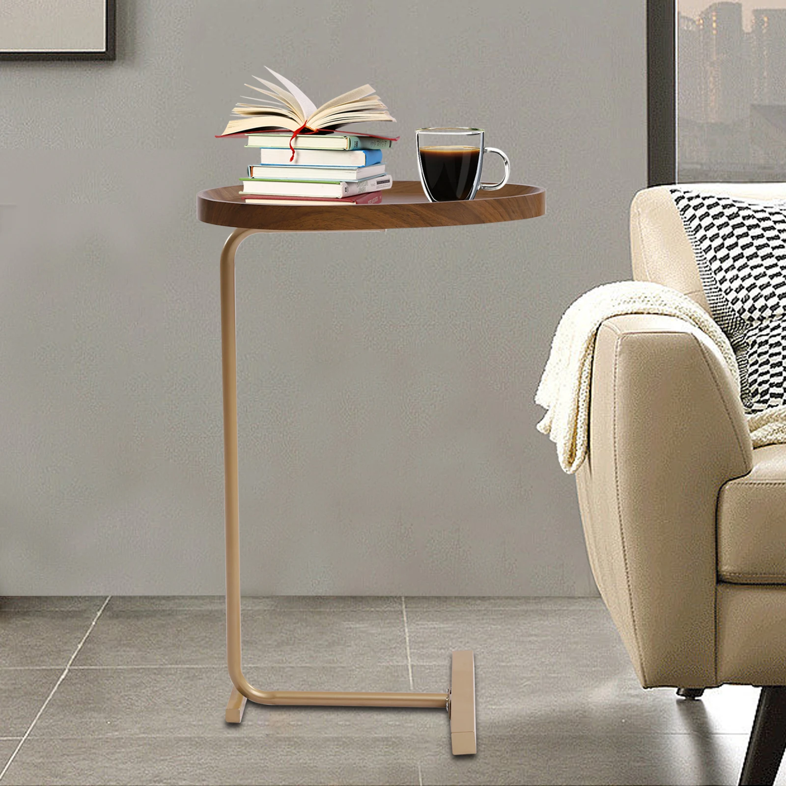 End Table Walnut Color Coffee Table Sofa Side Couch Snack Coffee Desk Laptop Desk PC Sofa