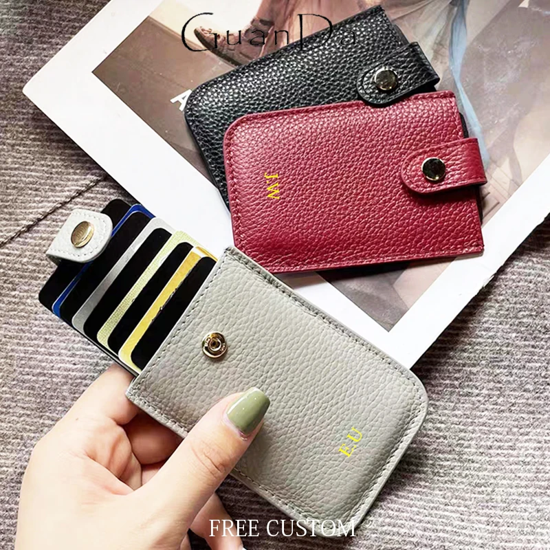 

Fashion Woman Card Holder Luxury Genuine Leather Wallet Custom Name Slim Engrave Logo Coin Purse Man Card Wallet Christmas Gift