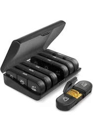 Weekly Pill Organizer with Splitters - 7-Day Medicine Storage Case (All Black)