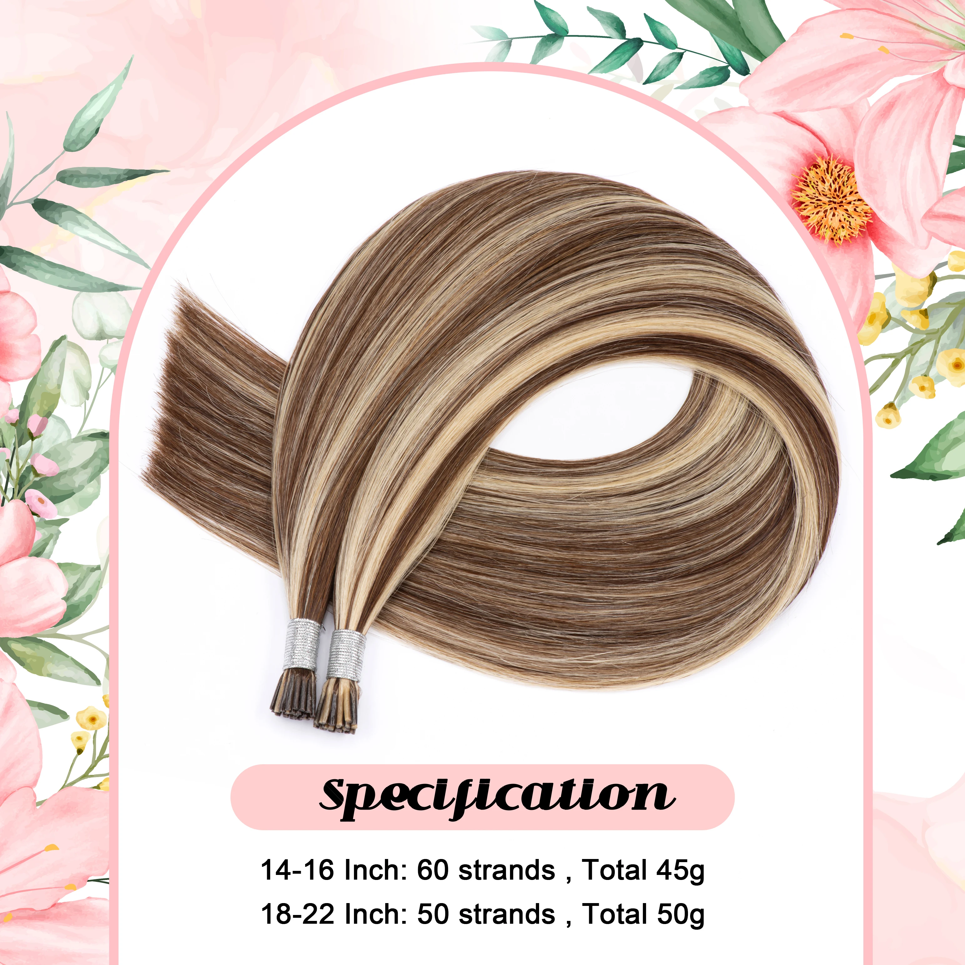 I Tip Hair Extension Straight Brown with Blonde Itips Microlink Human Hair #4/613 Ombre Highlights I Tip Real Human