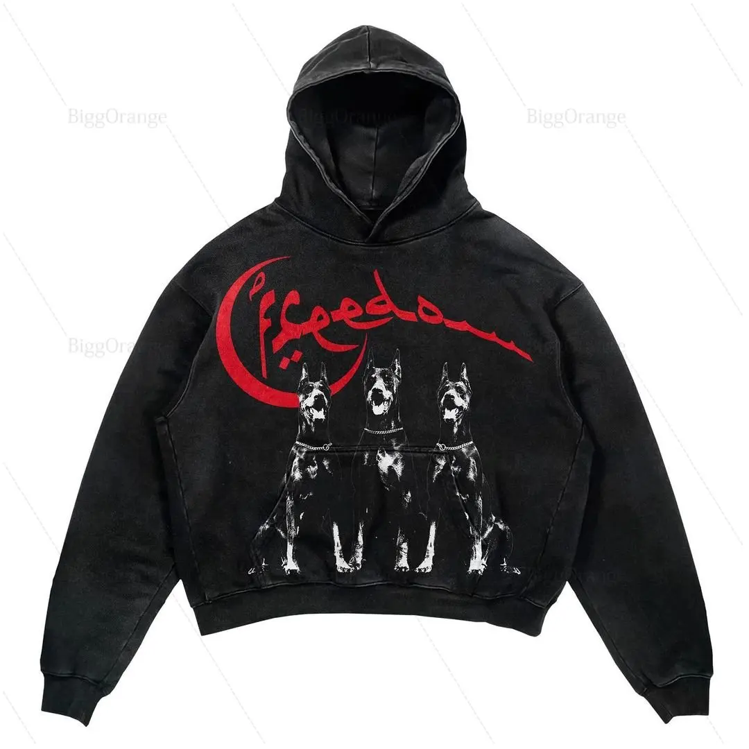 New Design High Street Alphabet Dog Print Hoodies Harajuku Streetwear y2k Grunge Oversized Punk Jacket Hip Hop Gothic Clothes