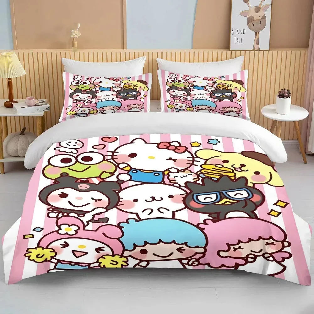 

10Size Sanrio Character Friends Printed Bedding Set Duvet Cover Anime Quilt Adult Kids Birthday Gift Full Size Queen Bedding Set