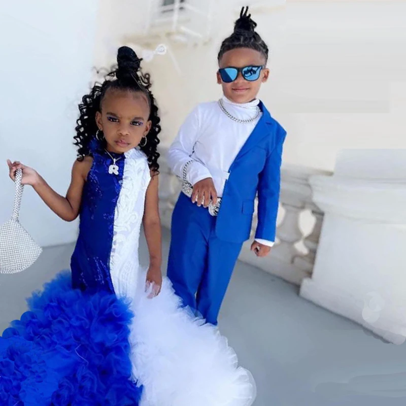 Boy's Suit Two Piece Slim Fit Kids Prom Tuxedos White & White Child Blazer boys formal suit set