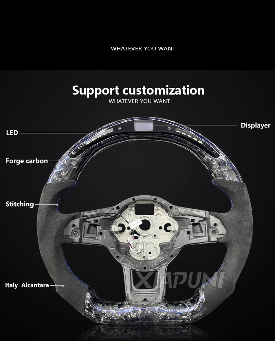 Fit For VW Steering Wheel Golf 7 MK7 Mk7.5 GTI Scirocco Polo GTS R Line 2015-2017 Forge Carbon Customized LED RPM Racing Wheel - - Racext 25