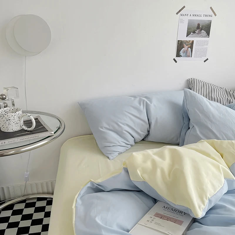 Description Picture 2 of itemLight Blue Duvet Cover Set with 2pcs Pillowcase INS Style Soft Comforter Covers for Queen King Reversible Fashion Solid Bedding