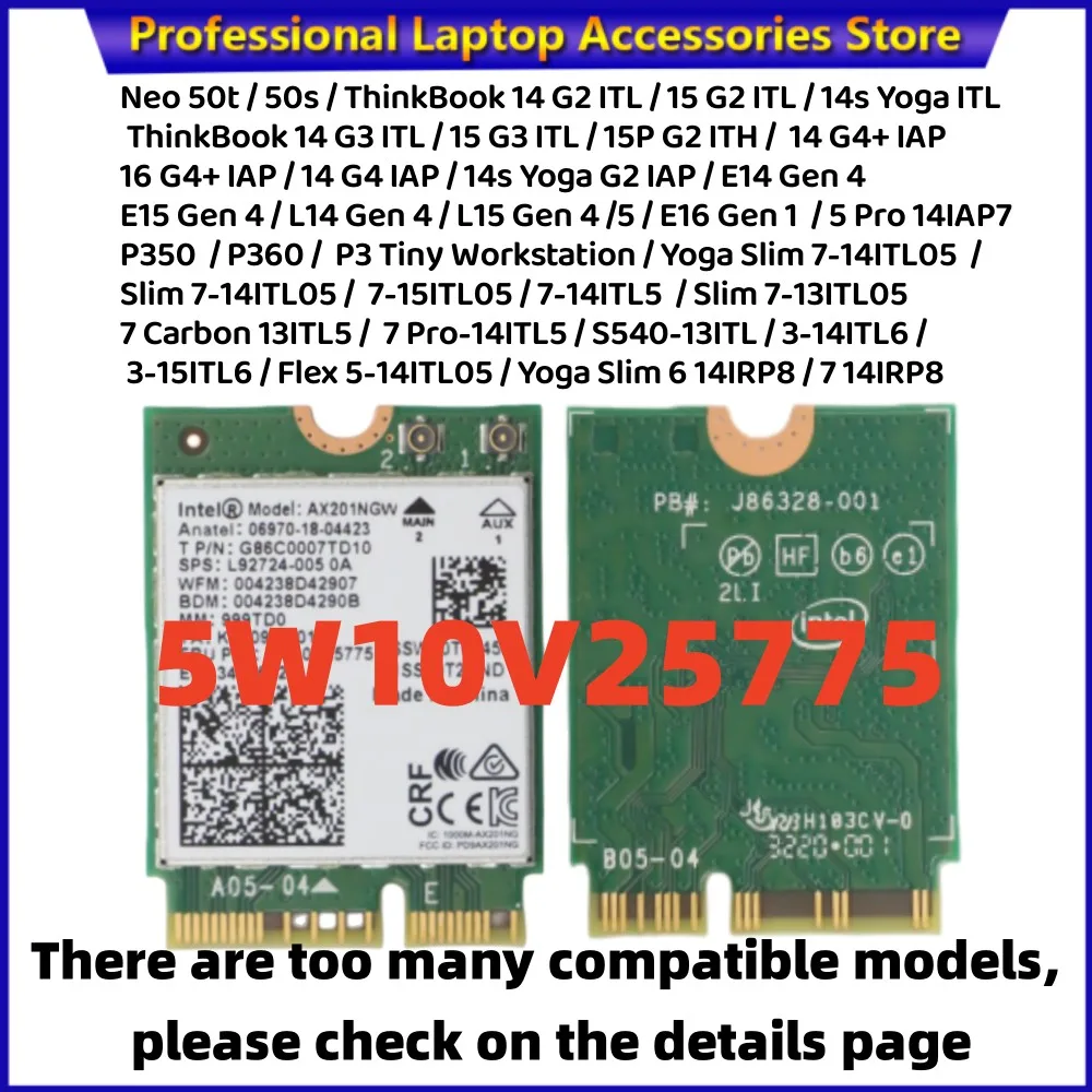 

E14 Gen 2 Wireless LAN adapters 20TA 20TB For Thinkpad E14 Gen 2 Laptop AX201NGW 5W10V25775 J86328-001 Wifi6 BT5.0 2.4G-5G