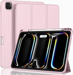 Premium Smart PU Leather Shockproof Cover with S Pen Holder - iPad Pro 5th 12.9 (New Pink)