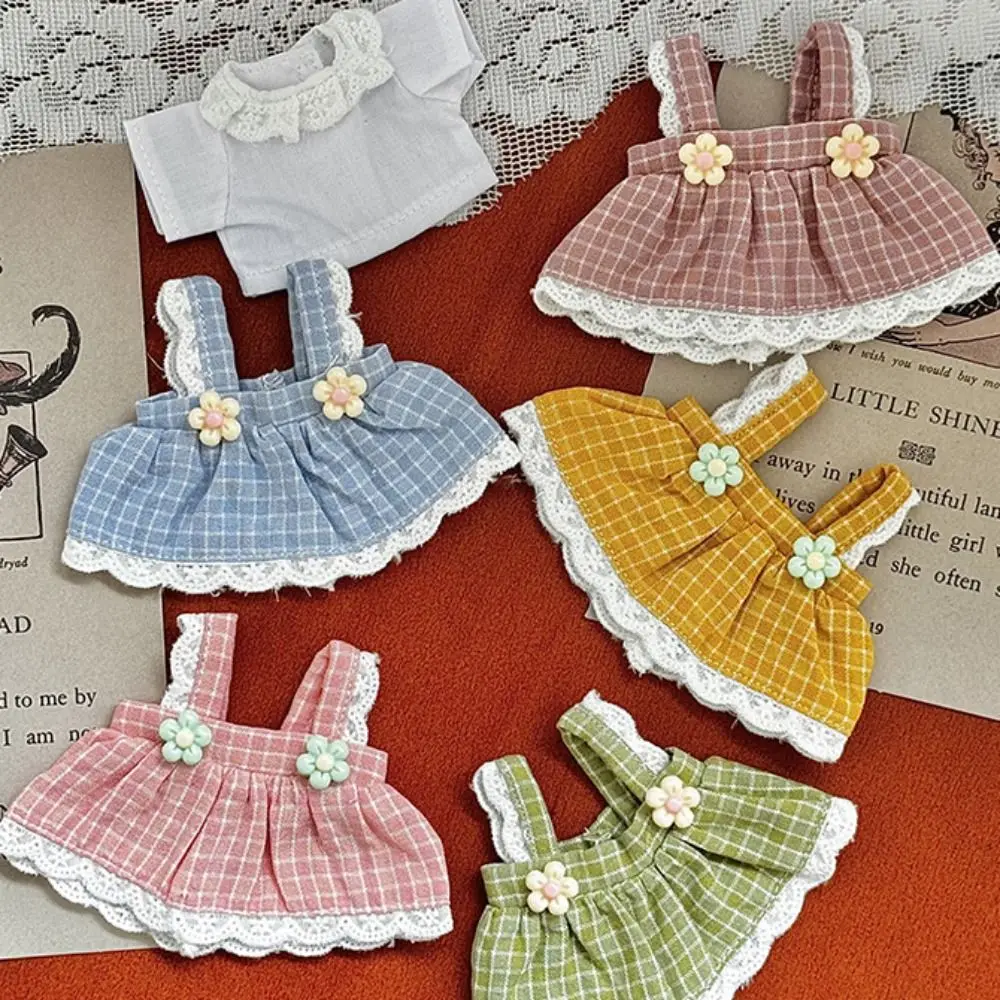 Bow Doll Dress Up Clothes Cotton Mini Cute Exquisite Doll Skirt Pink Plaid Kawaii Mini Doll Skirt 10-15cm Doll