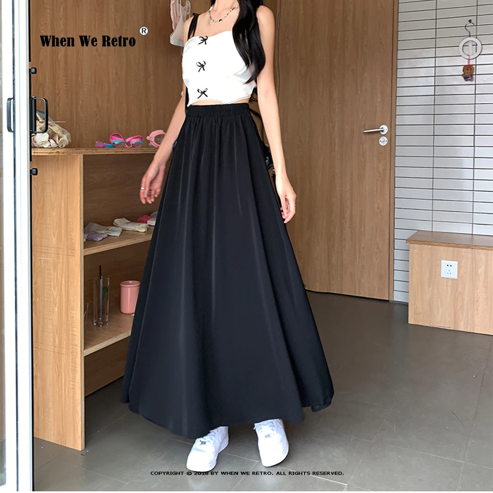

Casual All-match Black Maxi Skirt Women 2023 New Summer Korean Simple Solid Big Hem A Line High Waist Long Skirt Female RS1029