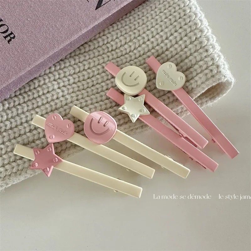 New Sweet Hair Clips Metal Heart Star Smile Face Geometric Barrettes Cream Color Hairpins Korean Ins Women Accessories Side Pins retractable side awning cream 140x1000 cm