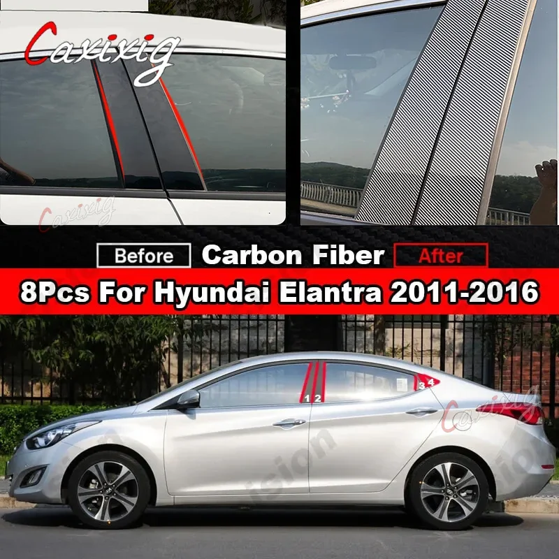 

For Hyundai Elantra Avante Sedan 2011-2016 Mirror Effect Car Window Door Column B C Pillars Posts Cover Trim PC Material Sticker