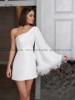 ADLN One-shoulder Short Wedding Dresses Feathers Customized Bridal Dress for Women Mini Little White Gown Robe De Mariee 2