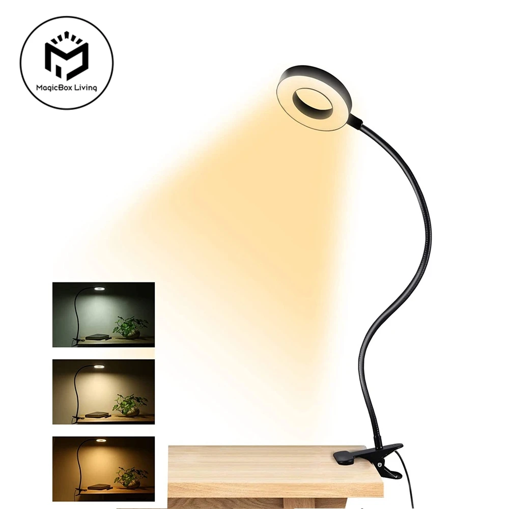 Lampe Bureau a Pince, LED 3Couleurs Gradation en Continu Lampe