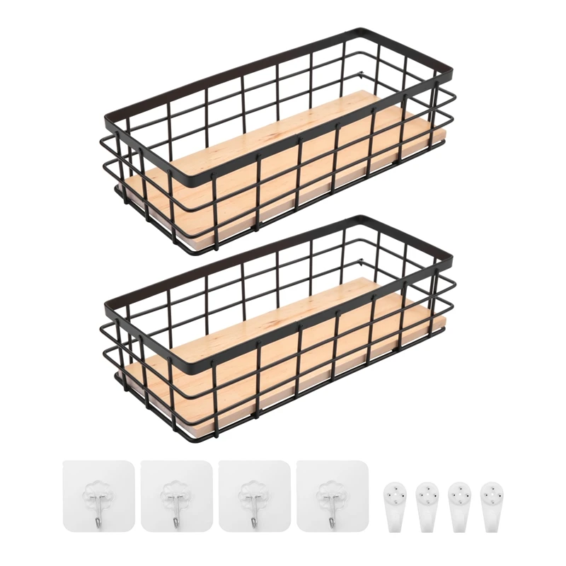

2Pack Metal Storage Basket with Wood Base,Decorative Baskets for Home Storage,Wire Basket for Organizing Small Tableware