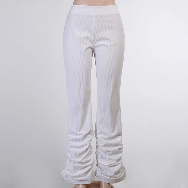 2021 Women's High Waist Pants Hem Pleated Full Length Pant Casual Elegant White Trousers Autumn Streetwear Pencil Pants New