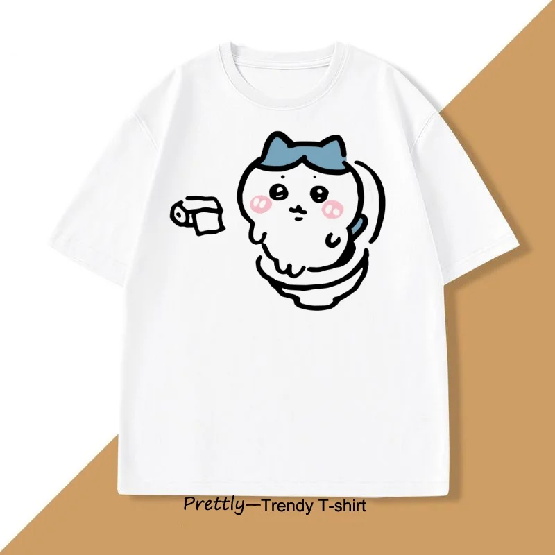 Hachiware on The Toilet T-Shirt für Männer und Frauen, lustige Baumwolle, kurzärmelig, Rundhals-T-Shirt, Humor-T-Shirt, lockere Freizeitkleidung