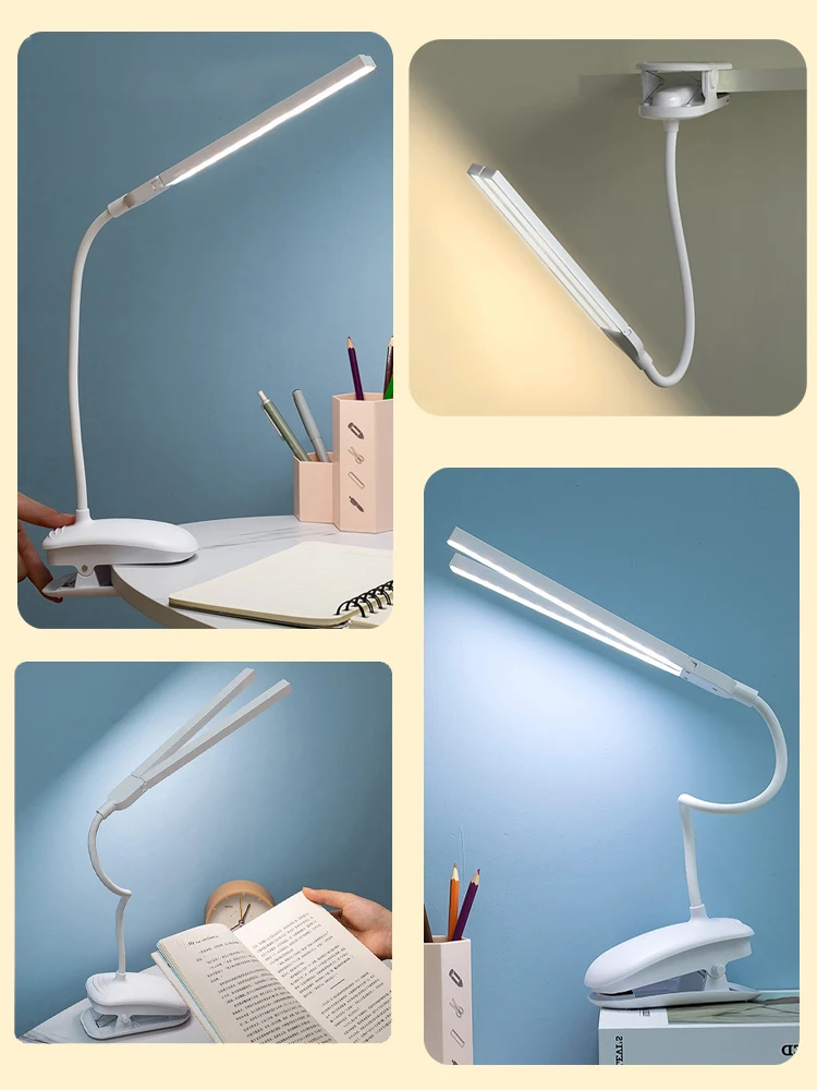 LED Double-headed Reading Table Lamp with Clip Touch Control Dimmable Light Eye Protection for Bedroom Dormitory Study Office desk lamp,table lamp,reading light