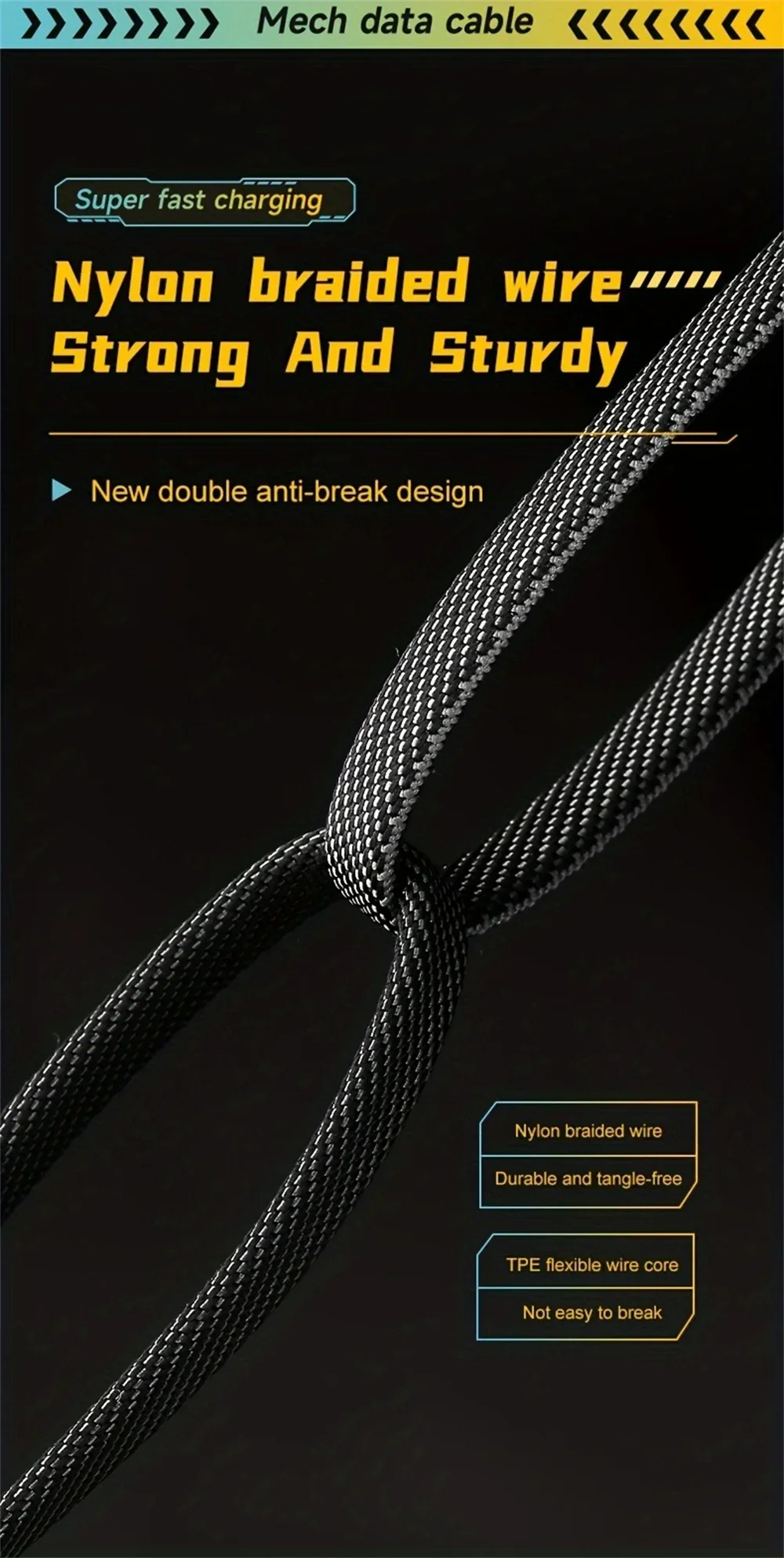 65W 4-in-1 Fast Charging PD QC Mecha Cable USB C Multi-Port Quick Charge Wire for Android iPhone