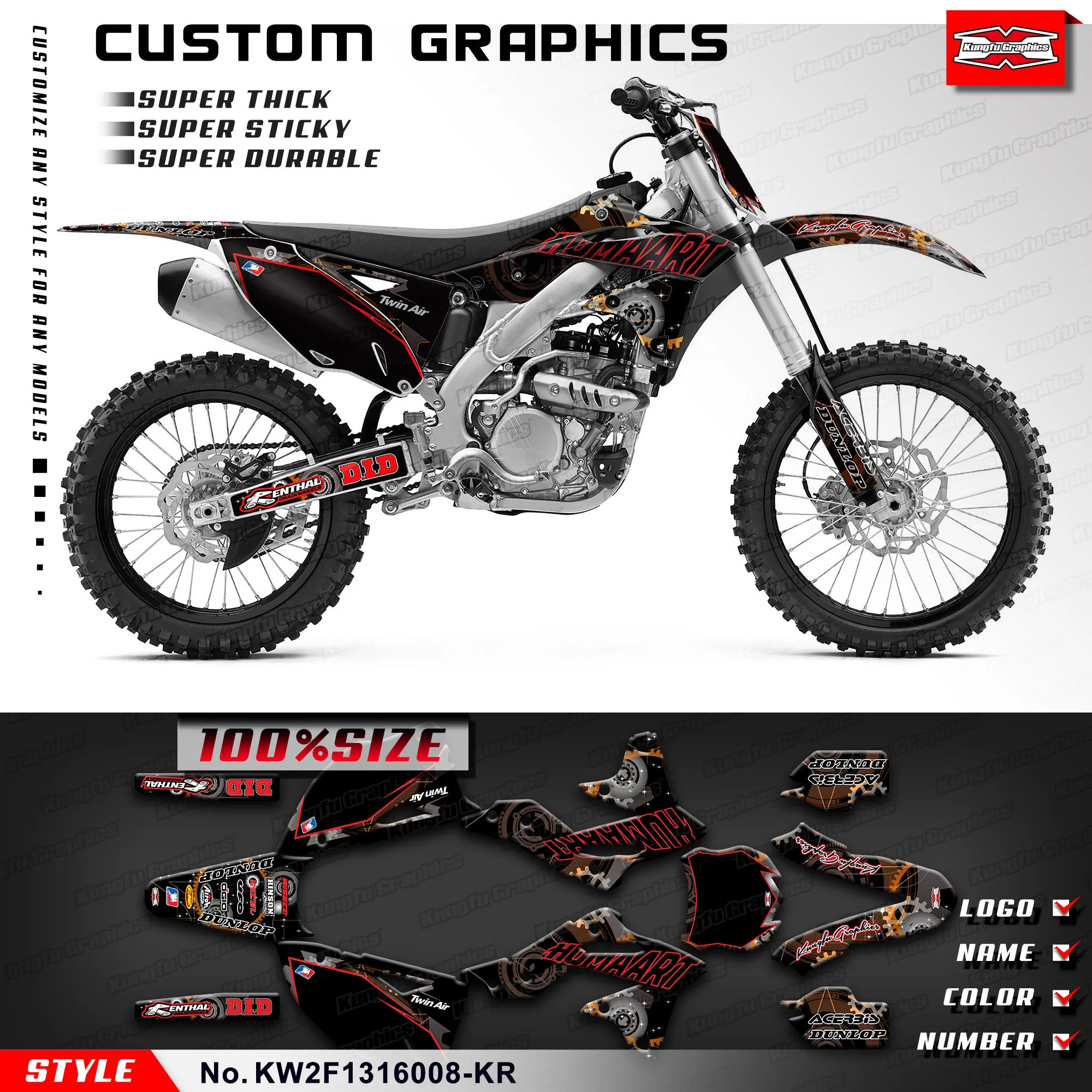 

KUNGFU, графический дизайн для мотоцикла, для Kawasaki KX250F KXF250 2013 2014 2015, KW2F1316008-KR