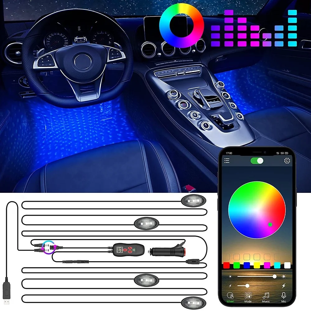 Rgb Star Led Car Ambient Interior Light With Usb Cigarette Backlight