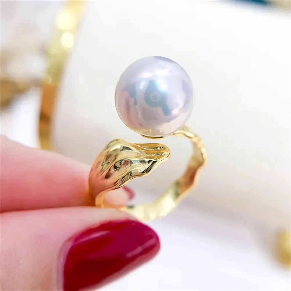 

DIY Pearl Gadgets S925 Sterling Silver Ring Empty Holder Fashion Gold Silver Jewelry Fit 7-13mm Round Z314