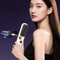 Brosse lissante pour cheveux avec écran LCD, sans fil, rechargeable par USB, lisseur portable, mini brosse lissante pour la maison et les voyages 2