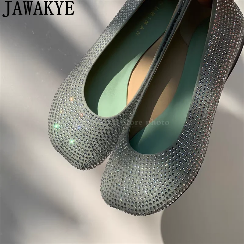 

Summer New Rhinestone Flat Shoes Women Quaity Ballet Dance Shoes Round toe Low Top Doudou Shoes Runway Crystal Walk Shoes Mujer