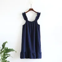 2026 Summer New Style Nightdress Ladies 100% Cotton Crepe Thin Vest Suspender Skirt Loose Long Skirt Sweet And Cute Home Skirt - Image 3