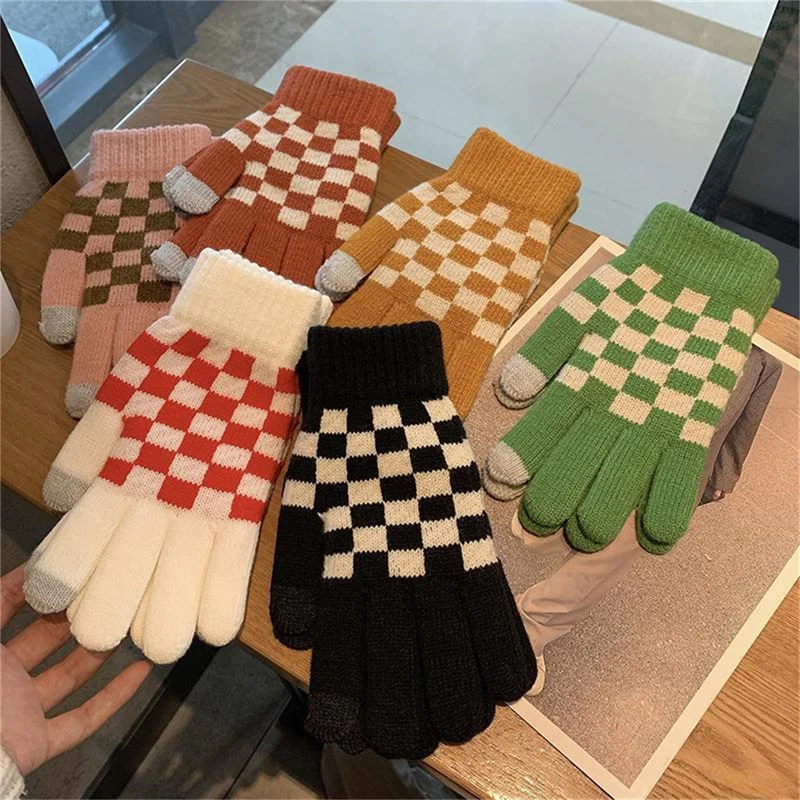 

Women's Cashmere wool Knitted Gloves Autumn Winter thick Warm gloves Plush inside Solid Mittens for Mobile Phone Tablet Pad