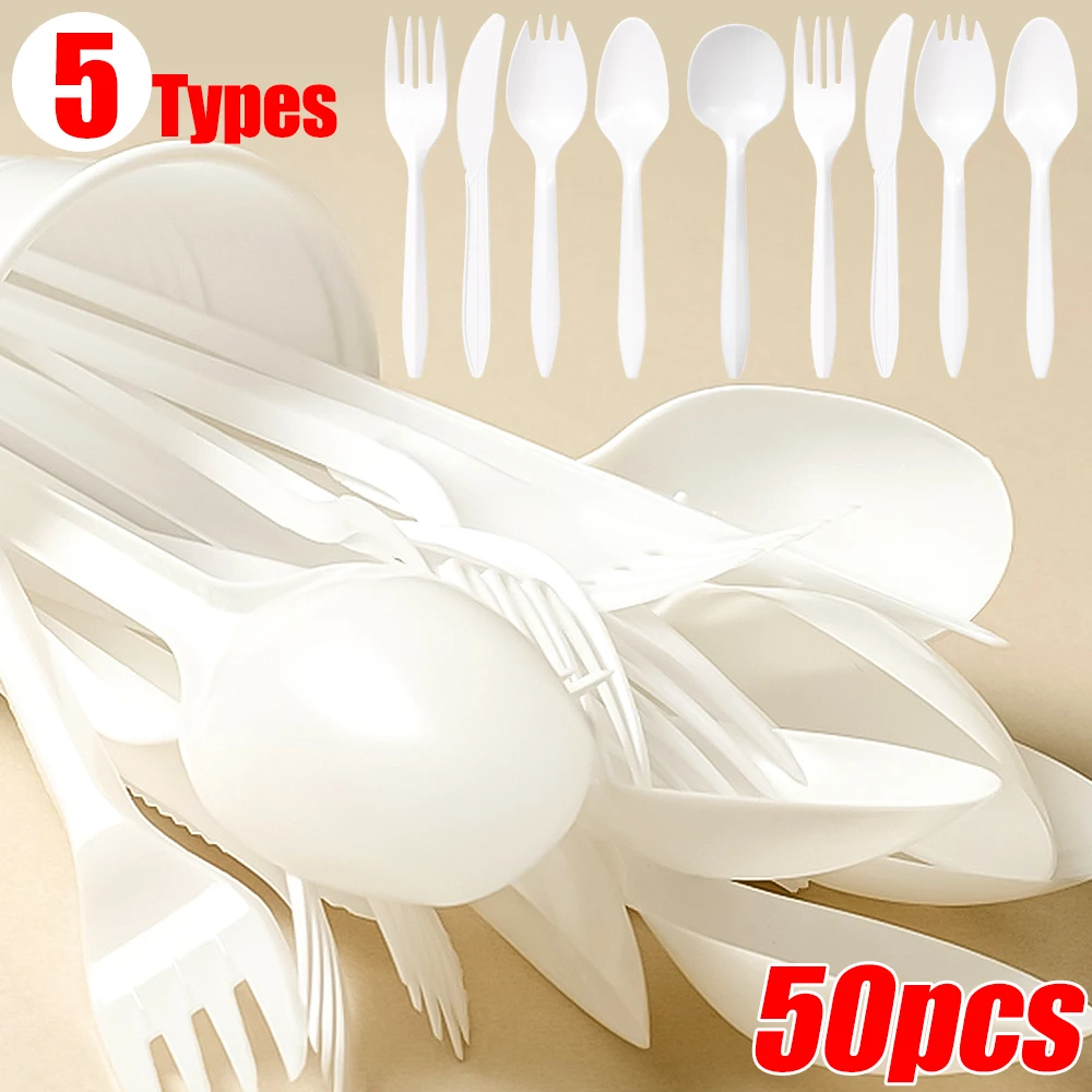 50/20/10/5Pcs Disposable Premium Cutlery Forks Knives Spoons Wedding Home Happy Birthday Party Supplies School Canteens Picnics
