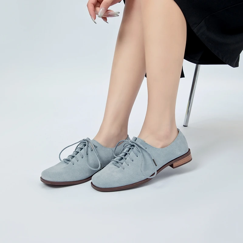 AIYUQI Women Loafers Shoes Genuine Leather Thick Heels Student Shoes Female Lace Up British Style Lady Oxford Footwear women loafers shoes