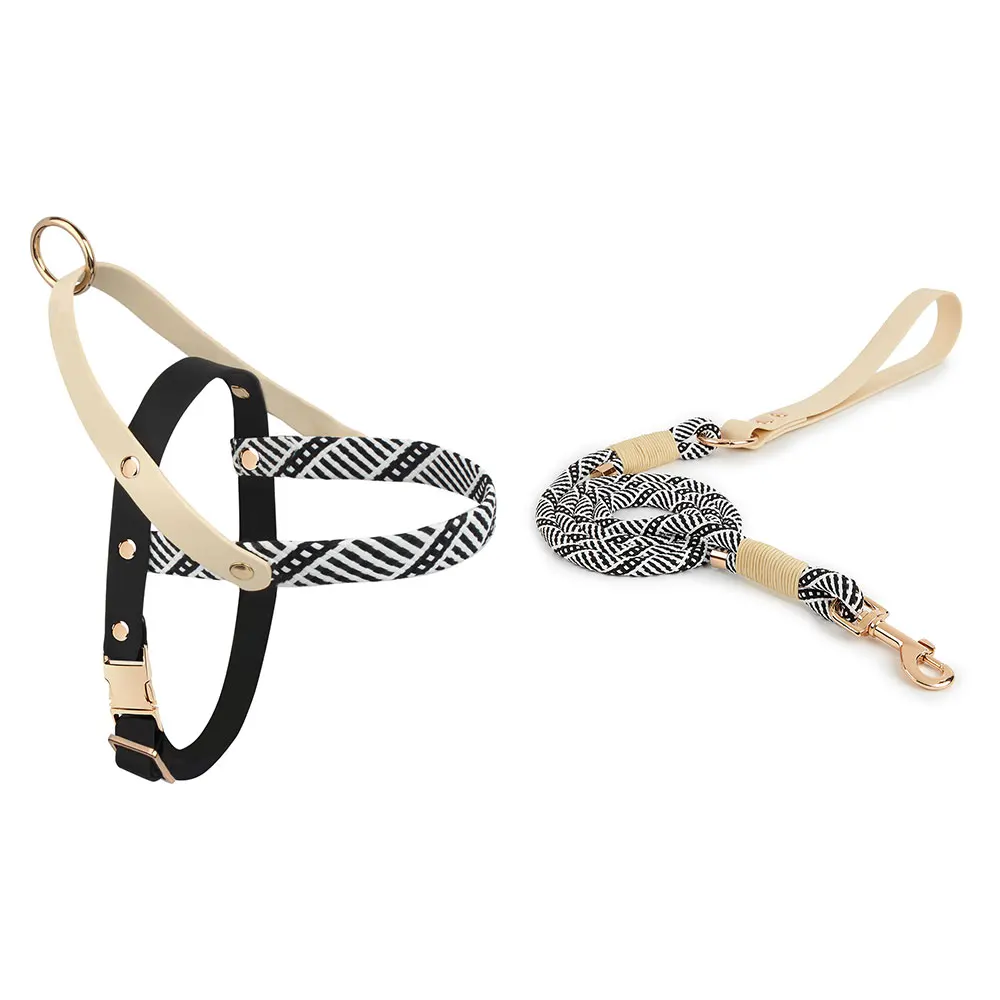Dog walking Simple Style Harness Pet Supplies Fashionable Black & White Striped Chest Harnesses And Leashes Set For Running Dog for pet harness leash set,pet harness set