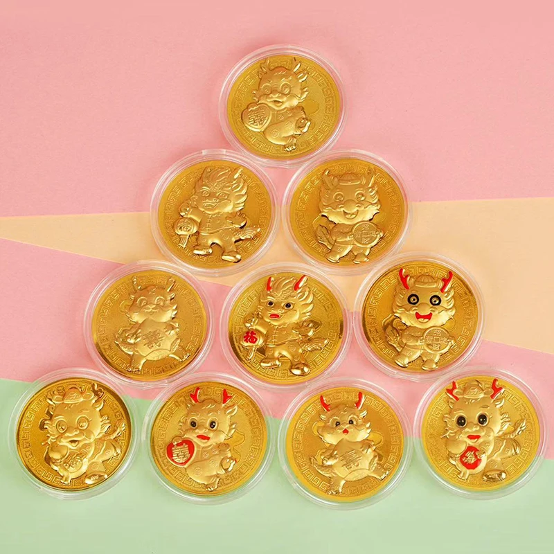 

2024 год зодиака -дракона золотой фольга китайская сувенирная монета подвесная орнамент