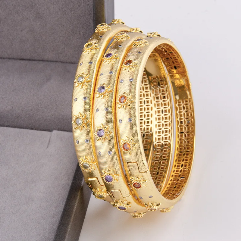 14 18k Real Gold Plated Metal Emerald Ruby Sapphire CZ Zircon Cuff Bangle Women Gift Luxury Designer Italy Egypt Vintage Jewelry