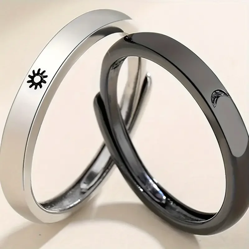 1/2pcs Sun Moon Couple Rings Open Adjustable Ring Eachother Lovers Minimalist ring gift Engagement Wedding Rings Bride Jewlery