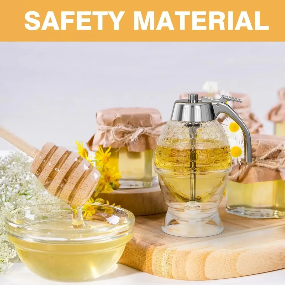 Drip-free honey dispenser maple syrup pouring bottle honey jar stand honeycomb-shaped pitcher