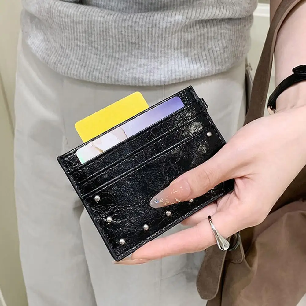 Ultradünner Kartenhalter, exquisite Leder-Geldbörse, einfarbig, einfache Mini-Geldbörse, Kartenetui mit mehreren Fächern für Damen – Detail 3