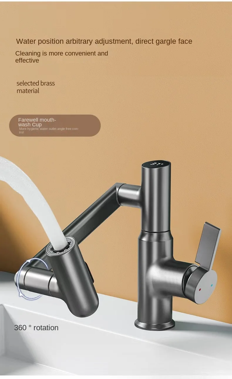Description Picture 5 of itemCopper universal swivel faucet wash basin kitchen bathroom hot and cold household basin wash basin washing faucet