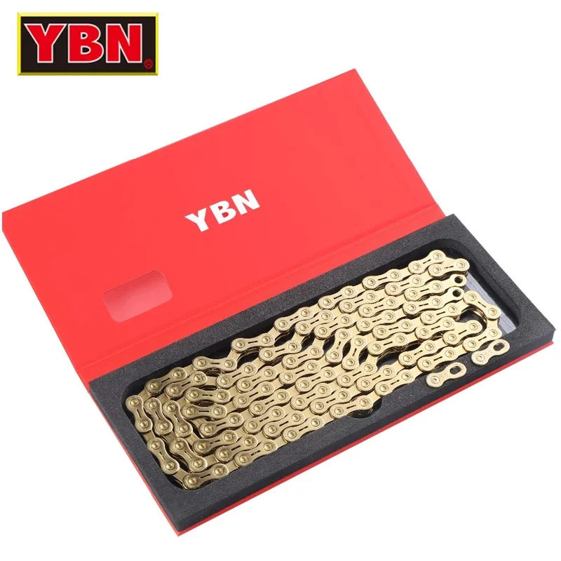 

YBN mountain bike ultra-light chain 10-11-12speed golden black color 126L long, suitable for SHIMANO / SRAM Bicycle Accessories