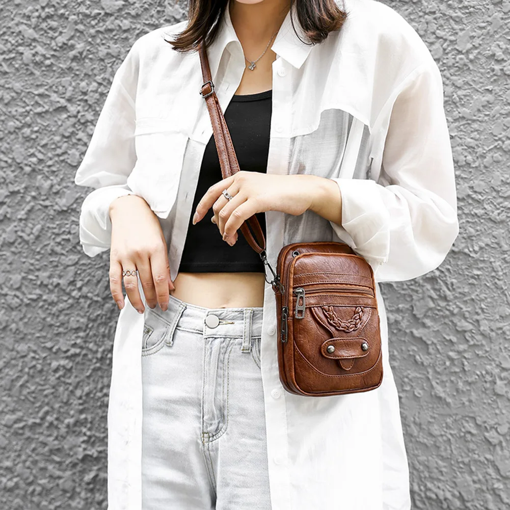 Small Crossbody Bag for Women Adjustable Strap Shoulder Bag PU Leather Solid Color Messenger Bag Retro Handbag for Work Travel