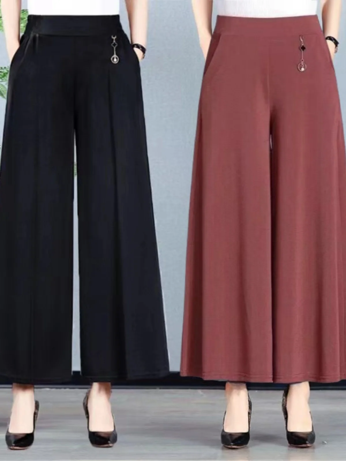 High Waist Wide Leg Pants for Mom Summer New Sle Drapey Skirt Pants for Middle-Aged And ly Women Comfortable Casual Tr...