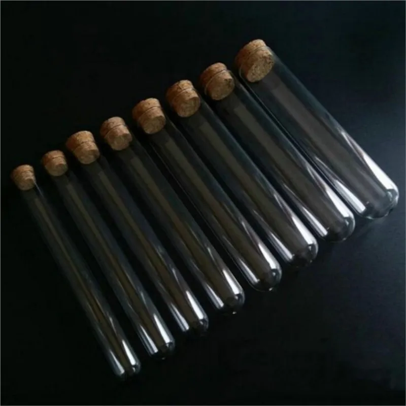 5Pcs/lot Transparent Glass Test Tube DIA 20/25/30mm Long 100/150/200/300mm Round BottomTest Tube With Cork