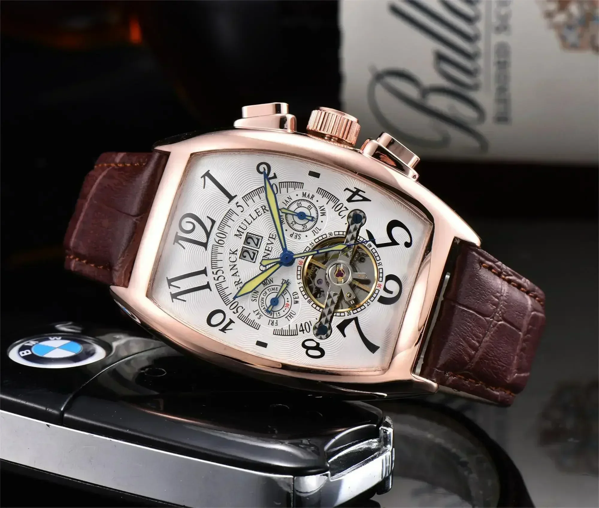 2024 High Top Luxury Automatic Mechanical Watches for Men WristWatch Tourbillon Skeleton Wrist Clock Male Tonneau Man Wristwatch