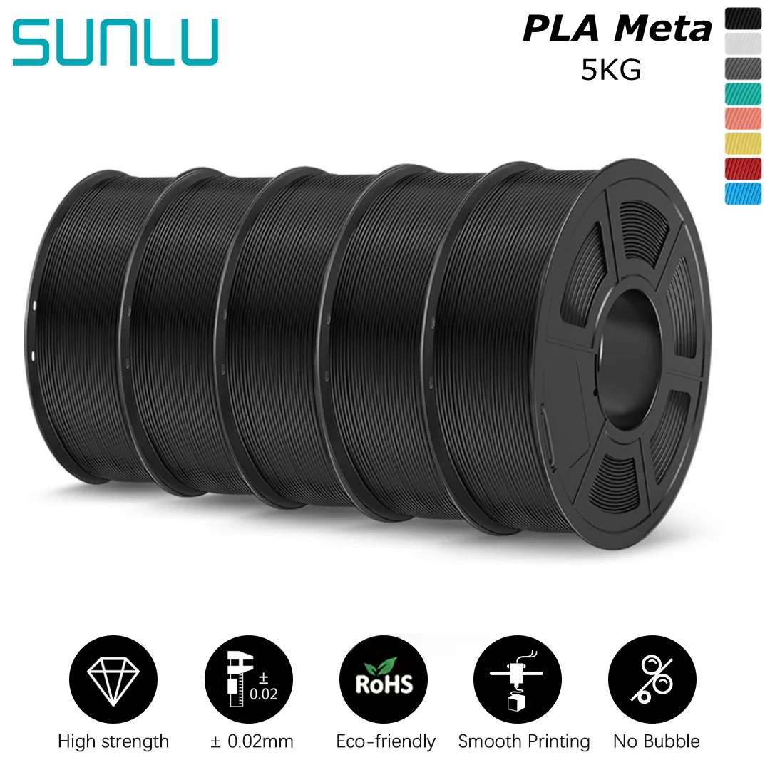 SUNLU PLA Meta 3D Printer Filament 1.75mm 5 Rolls 1KG Clog-Free High Liquidity Impact Resistance 3D Print Material Neat Line