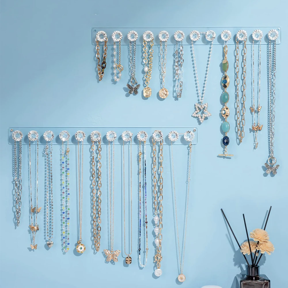 Necklace Hangers Acrylic Necklaces Holder Wall Mounted Jewelry Organizer Hanging 12 Diamond Shape Hooks Gift for Girls Women
