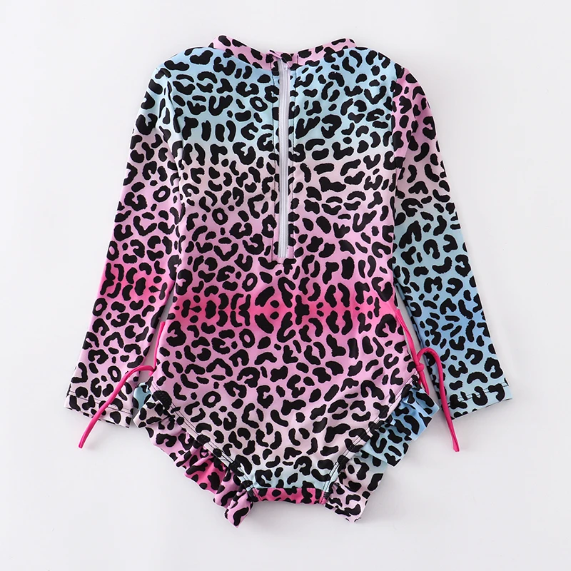 Girlymax 2 Pieces Summer Baby Girls Children Clothes Swimsuit Boutique Set Ruffles Rainbow Leopard newborn clothes set