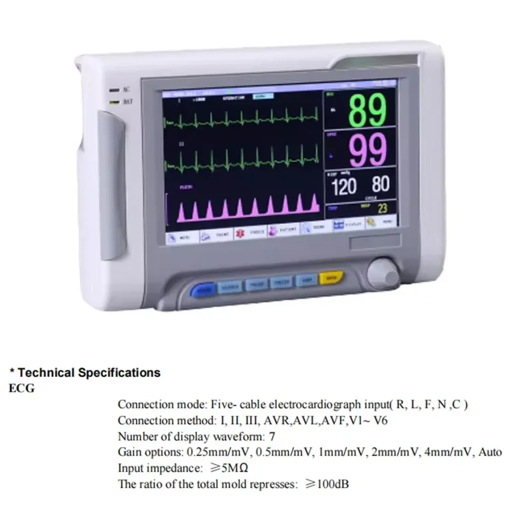 Veterinary Monitor Pet Vital Signs Monitor 7 inch screen 6-Parameters Patient