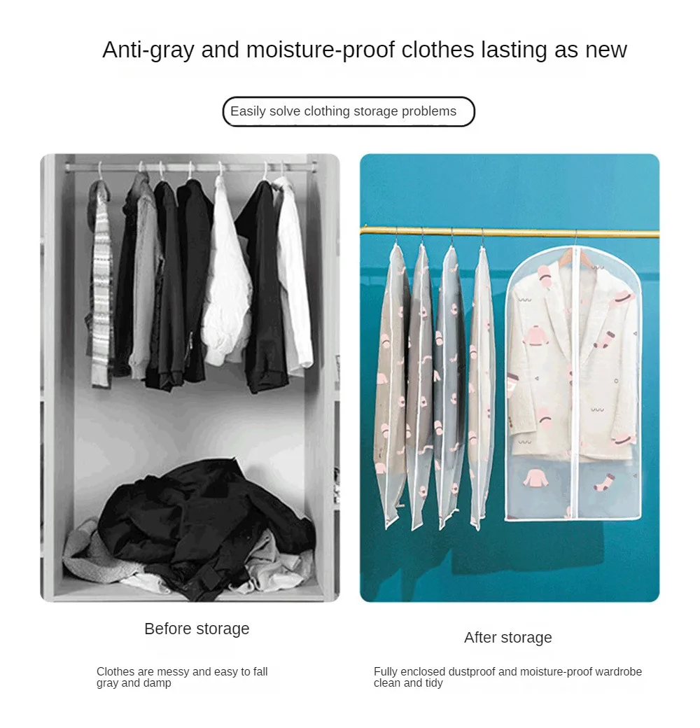 Description Picture 6 of itemHousehold Waterproof Dust BagTransparent Coat Dust Cover Thickened PEVA Suit Hanging Bag Clothing Dust Cover Household