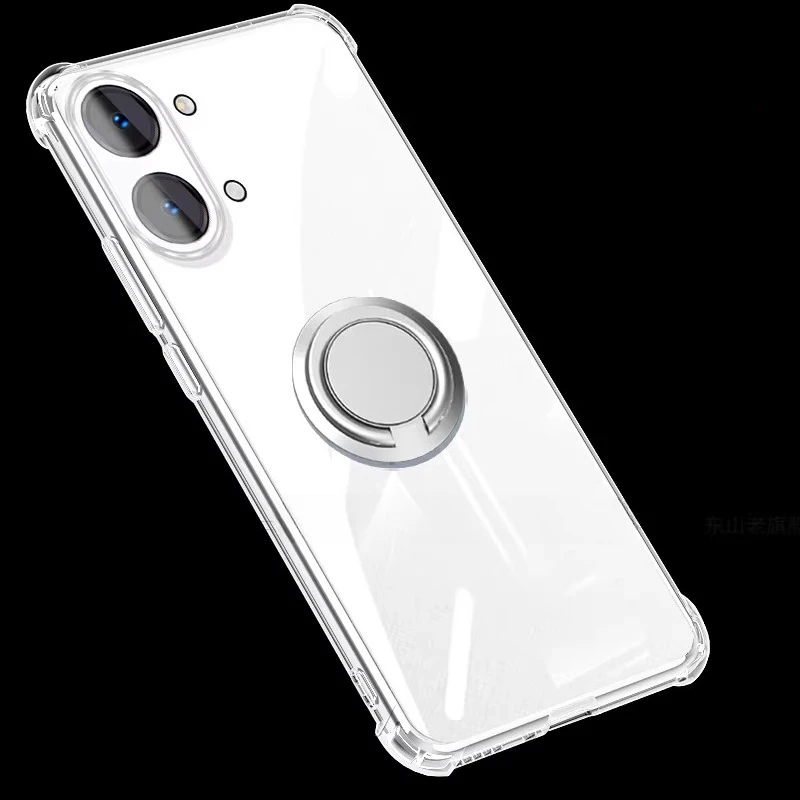 Magnetic Ring Holder Clear TPU Shockproof Phone Case with Soft Silicone Bumper