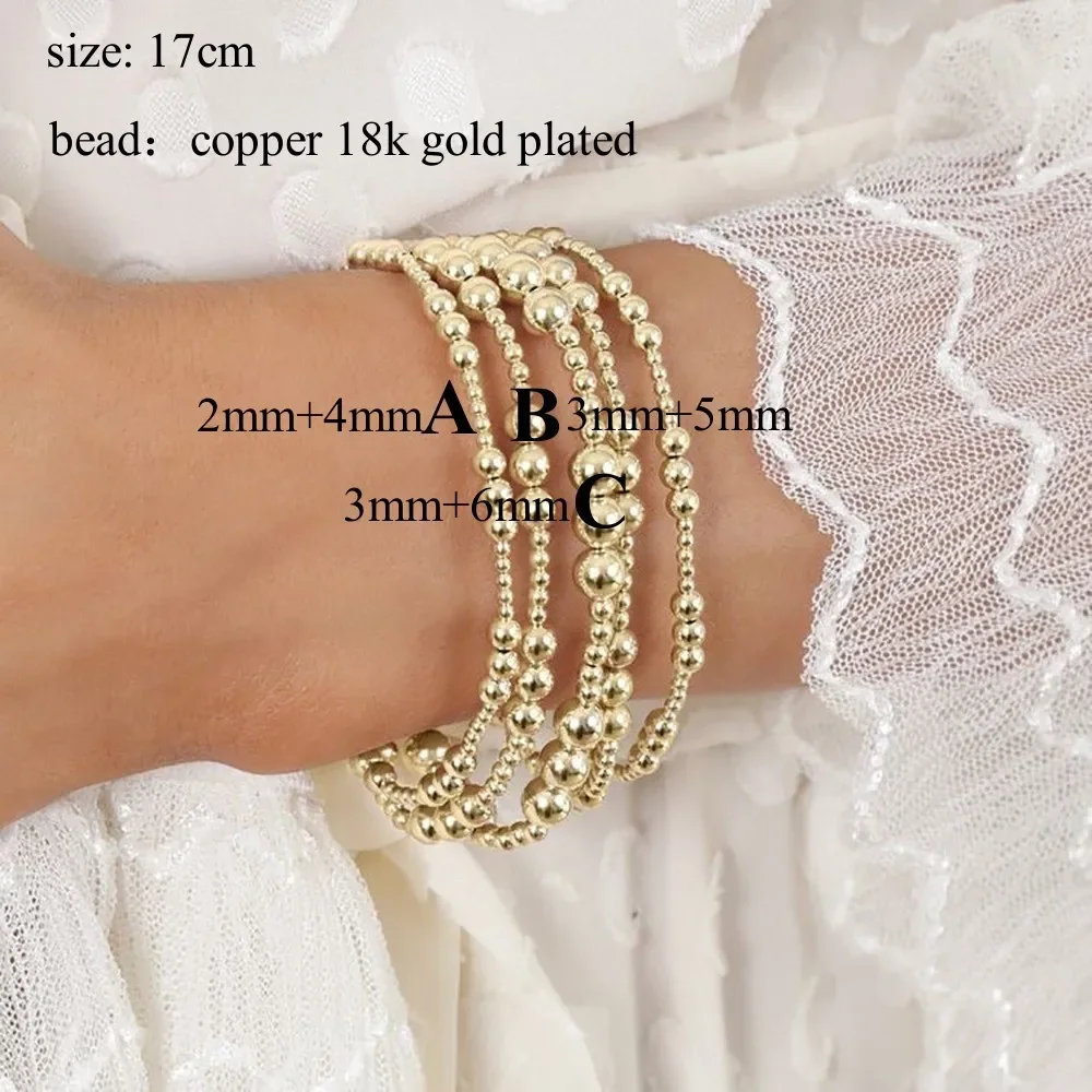 KKBEAD Gold Beads Bracelet for Women 18 K Waterproof Gold Plated Beaded Bracelets Jewelry Pulseras Mujer